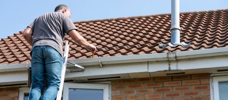 Man inspecting the roof of his home